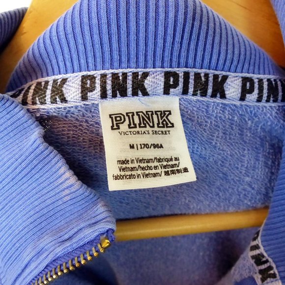 PINK Victorias Secret Sweatshirt Womens M Blue Half Zip Pullover Logo Spell Out - Picture 13 of 14